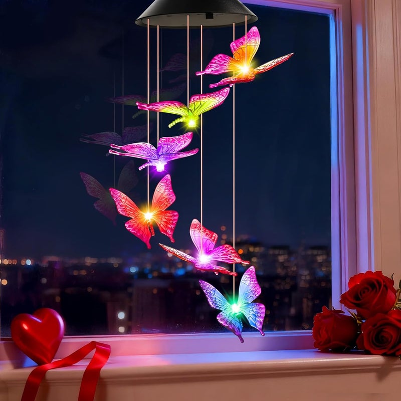 Winzwon Valentines Day Gifts for Her Mom Grandma, Birthday Gardening Gifts for Women, Solar Lights Outdoor Wind Chimes for Garden Yard Patio Porch Decor Hanging Butterfly Decorations - Image 1